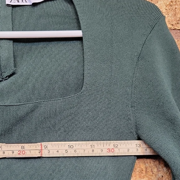 ZARA Square Neck Ribbed Long Sleeve Top Green Size Medium - Picture 8 of 11